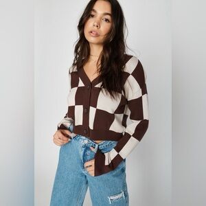 GARAGE Brown Checkered Cardigan